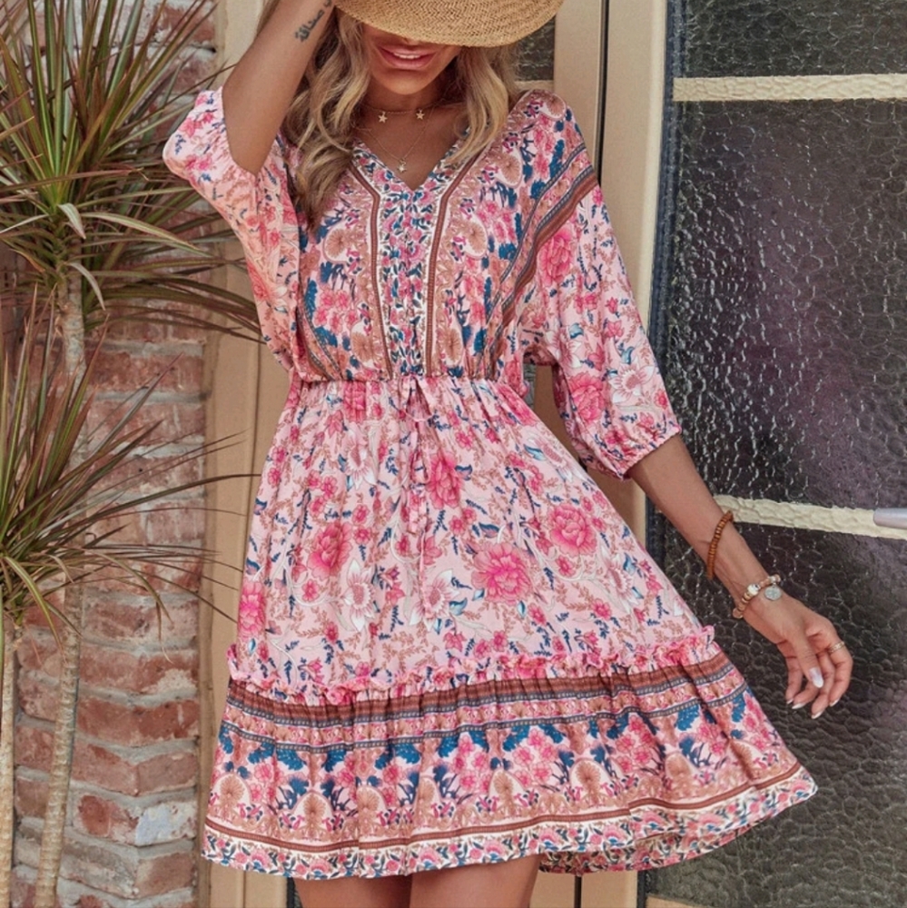 Women's boho hippie floral dress